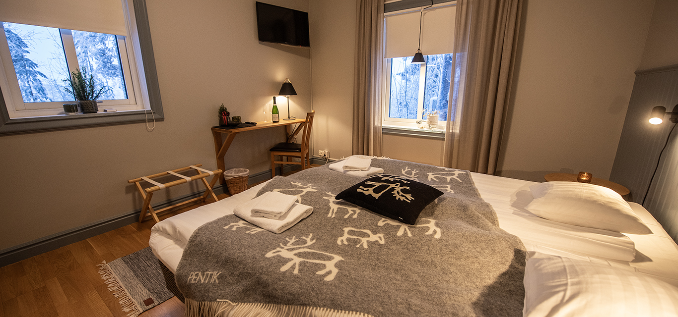 The hotel room.